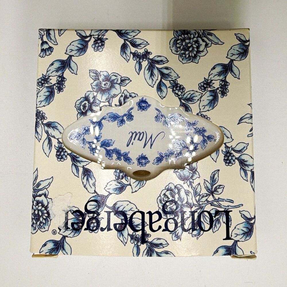 Longaberger Mail Basket Tie-On Tag Ornament Blue Floral Ceramic Porcelain
